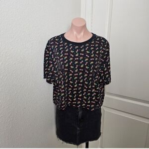 Nike Black Floral Print Boxy Tee Sz XL